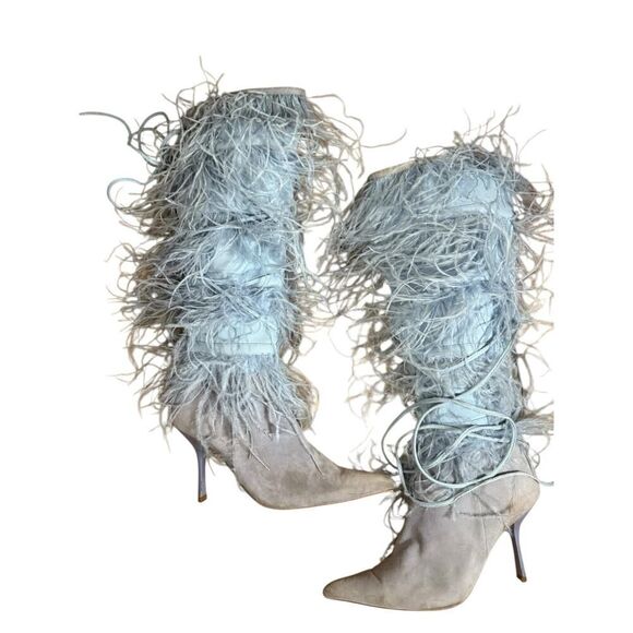 Jeffrey Campbell Shake Ya Boot Baby Blue Feather Leather Boots 7.5 - Picture 2 of 16